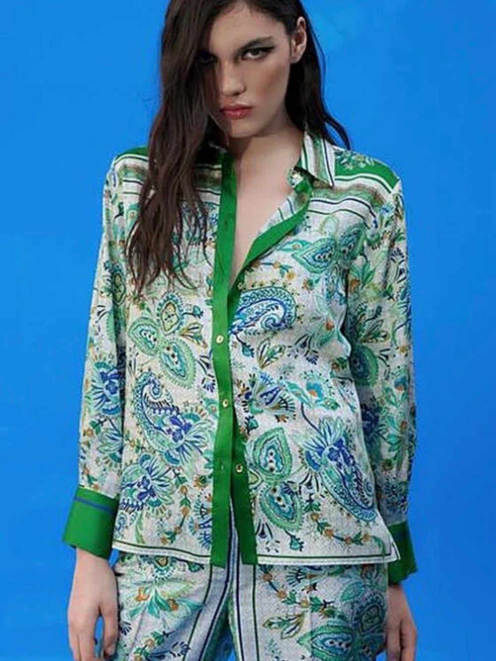 Green Paisley-Print Blouse